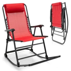 Costway Patio Camping Rocking Chair Folding Rocker Footrest Lightweight Outdoor RedNavyBeigeGreyBlue -OUTSUNNY Sales GUEST 042a1694 0839 4e52 8d46 54949ce5bbdf