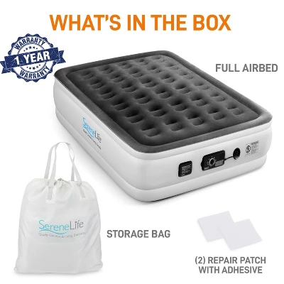 SereneLife Full Size Inflatable Premium Airbed Flocked PVC Mattress For Travel And Camping With Internal AC Pump, Storage Bag, And 2 Repair Patches 4 SereneLife Full Size Inflatable Premium Airbed Flocked PVC Mattress For Travel And Camping With Internal AC Pump, Storage Bag, And 2 Repair Patches - Image 2