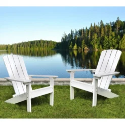 Lakeside Faux Wood Adirondack Outdoor Portable Chair White - Merry Products -OUTSUNNY Sales GUEST 11050402 68d0 4112 bd94 86f9f1460d97