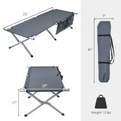 Costway Folding Camping Cot Heavy-duty Camp Bed W/Carry Bag For Beach Traveling Vocation Grey