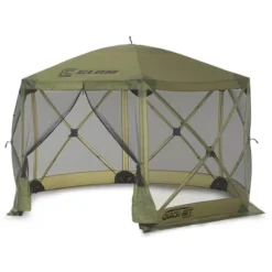 CLAM Quick-Set Escape 12 X 12 Foot Portable Pop-Up Camping Outdoor Gazebo Screen Tent Canopy Shelter And Carry Bag With Wind And Sun Panels Sets, Green