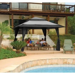 Z-Shade 13 X 13 Foot Adjustable Height Instant Gazebo Outdoor Canopy Patio Shelter Tent With Stakes, Steel Frame, And Storage Carry Bag, Gray -OUTSUNNY Sales GUEST 240ab4c9 4af0 4d48 8536 ade9bb131038