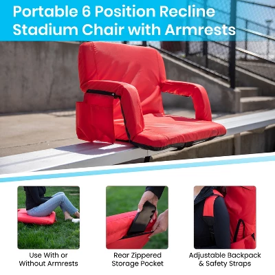 Emma And Oliver Extra Wide Portable Stadium Chair With Reclining Padded Back & Seat, Lightweight Metal Frame With Armrests & Backpack Straps 9 Emma And Oliver Extra Wide Portable Stadium Chair With Reclining Padded Back & Seat, Lightweight Metal Frame With Armrests & Backpack Straps - Image 7