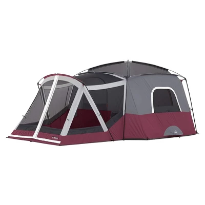 CORE 40072 Spacious 11 Person Family Outdoor Camping Cabin Tent With Screen Room, Rain Fly, Ground Stakes, And Carrying Bag - Red 3 CORE 40072 Spacious 11 Person Family Outdoor Camping Cabin Tent With Screen Room, Rain Fly, Ground Stakes, And Carrying Bag - Red