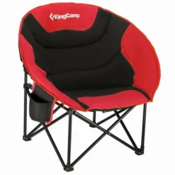 KingCamp Foldable Saucer Moon Lounge Chair With Cupholder Storage Pocket For Indoor Home Or Outdoor Camping And Tailgating Use, Black/Red