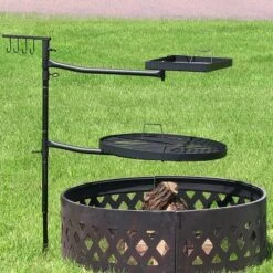 Sunnydaze Decor Sunnydaze Outdoor Camping Or Backyard Steel Adjustable Cooking Grilling Fire Pit BBQ Stake With 2 Swivel Swing Grates -OUTSUNNY Sales GUEST 31cea5fa 99c3 489f b38b 3bfdddb82583