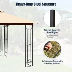 Tangkula 2-Tiers 10'x10' Outdoor Canopy Gazebo Heavy-Duty Steel Frame Party Patio Large Canopy L-Shaped Gazebo Beige/Grey -OUTSUNNY Sales GUEST 338b25a4 0837 4102 915d 600d71b0e7ea