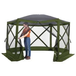 Lightspeed Outdoors Pop-Up 6-Sided Screen Shelter, Camping Gazebo, Green -OUTSUNNY Sales GUEST 388a0a20 6dcf 4680 91d1 9500f6121116