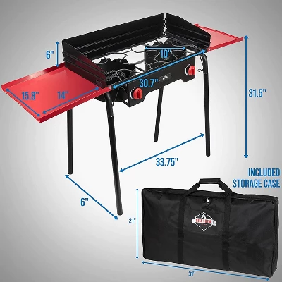 Hike Crew Double-Burner Camping Stove, Portable Propane Stovetop W/Bag 3 Hike Crew Double-Burner Camping Stove, Portable Propane Stovetop W/Bag