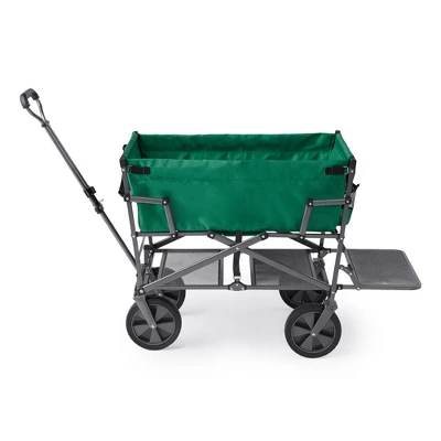 Mac Sports Double Decker Heavy Duty Steel Frame Collapsible Outdoor 150 Pound Capacity Yard Cart Utility Garden Wagon With Lower Storage Shelf, Green 4 Mac Sports Double Decker Heavy Duty Steel Frame Collapsible Outdoor 150 Pound Capacity Yard Cart Utility Garden Wagon With Lower Storage Shelf, Green - Image 2