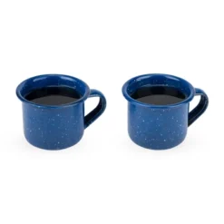 Foster & Rye Camping Mug Shot Glasses, Speckled Blue Enamel Novelty Shooters With Handle, 2.6 Oz Set Of 2, Dark Blue