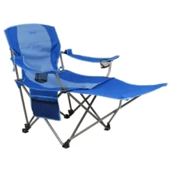 Kamp-Rite Outdoor Folding Tailgate Or Camping Lounge Chair With 2 Cupholders, Side Pocket, And Detachable Footrest, Blue (2 Pack)