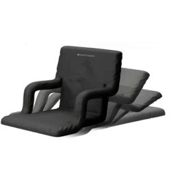 Stadium Seat Cushion ? Set Of 2 Wide Reclining Stadium Chairs For Bleachers With Back Support Armrests And Backpack Straps By Home-Complete (Black)