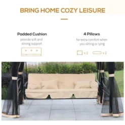 Outsunny 3 Person Patio Swing Chair, Gazebo Swing With Double Tier Canopy, Cushioned Seat, Mesh Sidewalls -OUTSUNNY Sales GUEST 7308bdda 59ad 4a35 882a 8a33b6450363