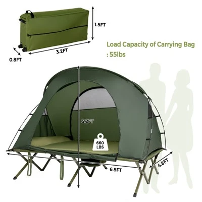 Tangkula 2-Person Folding Camping Tent Cot Outdoor Elevated Tent W/External Cover Green/Gray 3 Tangkula 2-Person Folding Camping Tent Cot Outdoor Elevated Tent W/External Cover Green/Gray