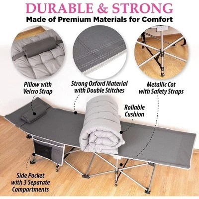 Zone Tech Set Of 2 Folding Outdoor Camping Travel Cot And Cot Pad - Classic Grey Lightweight Portable Heavy Duty Adult & Kids Travel Cot And Cushion 4 Zone Tech Set Of 2 Folding Outdoor Camping Travel Cot And Cot Pad - Classic Grey Lightweight Portable Heavy Duty Adult & Kids Travel Cot And Cushion - Image 2