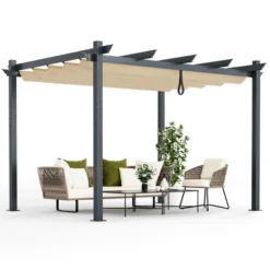 Costway 10x12ft Outdoor Aluminum Retractable Pergola Canopy Shelter Grape Trellis Beige/Gray -OUTSUNNY Sales GUEST 892ea2a9 010b 497d 8644 38baf7f7a9c6