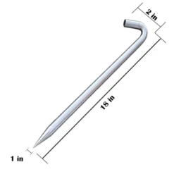 Moose Supply ASTM Standard Steel Tent Hook Stakes Heavy Duty Anchor For Tents, Inflatables, Tarps And More, 1" Diameter X 18" Length, Silver
