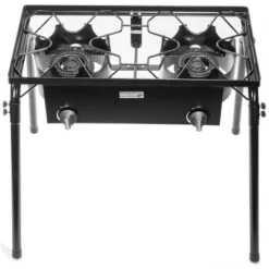 Barton Outdoor Dual Burner Grill Propane Stove High-Pressure Cooker Stand Detachable Legs, Black