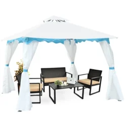 Tangkula 2 Tier 10'x10'Patio Steel Gazebo Outdoor Canopy Tent Steel Frame Shelter Awning W/Side Walls For Patio Yard Garden -OUTSUNNY Sales GUEST 999f446a fe1d 4737 bc8d ae2ae16e4f95