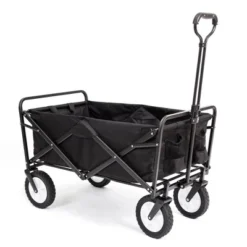 Mac Sports Heavy Duty Steel Frame Collapsible Folding 150 Pound Capacity Outdoor Camping Garden Utility Wagon Yard Cart, Black