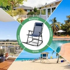 Costway Patio Camping Rocking Chair Folding Rocker Footrest Lightweight Outdoor RedNavyBeigeGreyBlue -OUTSUNNY Sales GUEST a668602d 8627 43f6 9dc2 247616efe7c8