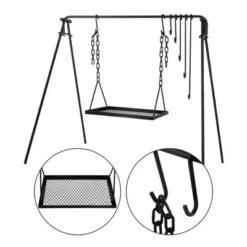 Bruntmor Cast Iron Outdoor Portable Swing Hanging Campfire Cooking Stand
