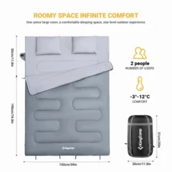KingCamp 87 X 59 Inch 2 Person 20 Degree Lightweight Waterproof Couple Family Sleeping Bag With 2 Pillows For Camping, Hiking, & Backpacking, Grey -OUTSUNNY Sales GUEST b8c5437c bc69 4bd0 a7b1 5b5964b77914