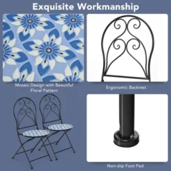 Tangkula 2PCS Outdoor Mosaic Folding Bistro Chairs Patio Chairs With Ceramic Tiles Seat And Exquisite Floral Pattern Blue Seat -OUTSUNNY Sales GUEST bcb73ec2 2b83 4269 81c1 e31e1559bea6