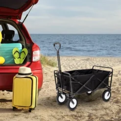 Mac Sports Heavy Duty Steel Frame Collapsible Folding 150 Pound Capacity Outdoor Camping Garden Utility Wagon Yard Cart, Black -OUTSUNNY Sales GUEST bce0c391 b656 4027 b84a cb904628140b