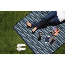 Picnic Time Nightmare Before Christmas Vista Outdoor Picnic Blanket & Tote - Blue Stripe -OUTSUNNY Sales GUEST bdfbd2f2 e4cc 46b6 b78f b585b6bd00ba