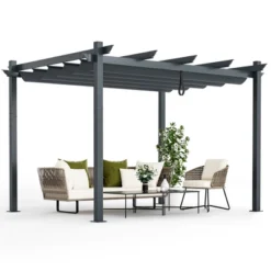 Costway 10x12ft Outdoor Aluminum Retractable Pergola Canopy Shelter Grape Trellis Beige/Gray -OUTSUNNY Sales GUEST c11482d8 f11d 4b25 a380 100e7b743871