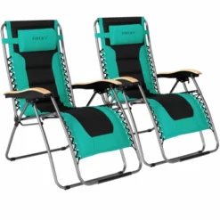 Costway 2PCS Folding Zero Gravity Chair Padded Lounge Chair W/ Beech Armrests Turquoise/Blue/Grey -OUTSUNNY Sales GUEST c1671d32 e3fa 45c8 a1c4 ae47581f9c01