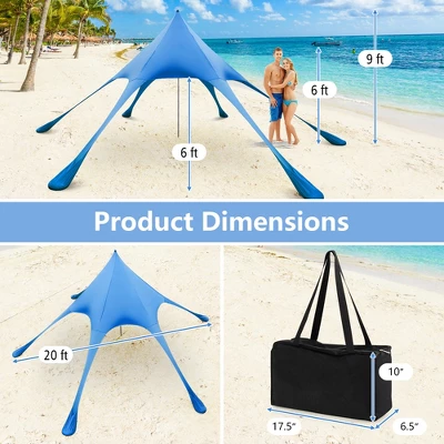 Costway 20 X 20 FT Beach Sunshade Canopy UPF50+ With Carry Bag & 8 Sandbags & Shovel 4 Costway 20 X 20 FT Beach Sunshade Canopy UPF50+ With Carry Bag & 8 Sandbags & Shovel - Image 2