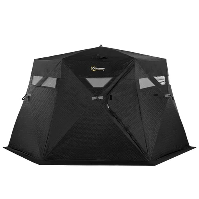 Outsunny 4 Person Insulated Ice Fishing Shelter 360-Degree View, Pop-Up Portable Ice Fishing Tent With Carry Bag, Two Doors And Anchors, Black 5 Outsunny 4 Person Insulated Ice Fishing Shelter 360-Degree View, Pop-Up Portable Ice Fishing Tent With Carry Bag, Two Doors And Anchors, Black - Image 3