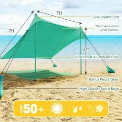 Costway Family Beach Tent Canopy W/ 4 Poles Sandbag Anchors 7'x7' UPF50+ Green -OUTSUNNY Sales GUEST d87bbe9b f020 43e2 91d5 a7047a072c1d
