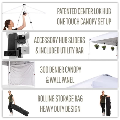 OneTouch 1010COM 10 Foot X 10 Foot Instant Event Canopy Tent With Durable Rail Bars, Center Lock Technology, And A Shaded Sidewall Panel, White 4 OneTouch 1010COM 10 Foot X 10 Foot Instant Event Canopy Tent With Durable Rail Bars, Center Lock Technology, And A Shaded Sidewall Panel, White - Image 2