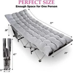 Zone Tech Set Of 2 Folding Outdoor Camping Travel Cot And Cot Pad - Classic Grey Lightweight Portable Heavy Duty Adult & Kids Travel Cot And Cushion