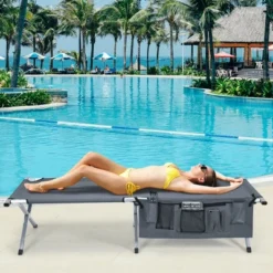 Costway Folding Camping Cot Heavy-duty Camp Bed W/Carry Bag For Beach Traveling Vocation Grey -OUTSUNNY Sales GUEST ea10d207 8fb4 4eb1 b386 370937f81e64