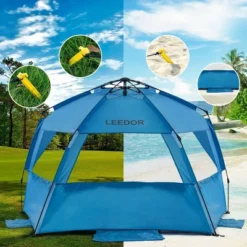 Leedor Outdoor Automatic Pop Up Sun Shade Canopy 4 People Beach Shelter Tent Light Teal Blue -OUTSUNNY Sales GUEST ecc739f1 458f 4440 b4b1 72cd19dda699