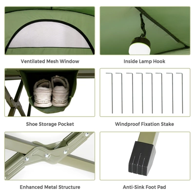 Tangkula 2-Person Folding Camping Tent Cot Outdoor Elevated Tent W/External Cover Green/Gray 4 Tangkula 2-Person Folding Camping Tent Cot Outdoor Elevated Tent W/External Cover Green/Gray - Image 2