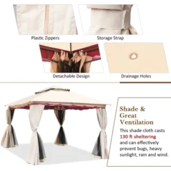 Tangkula 13'x10'Outdoor Canopy Gazebo Art Steel Frame 2-Tiers Party Patio Large Canopy Gazebo W/Netting&Side Walls -OUTSUNNY Sales GUEST fe117e44 0c37 48b2 ac81 a0a14e4e6f3c