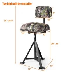 Costway Swivel Hunting Chair Tripod Blind Stool W/ Detachable Backrest Outdoor Camping